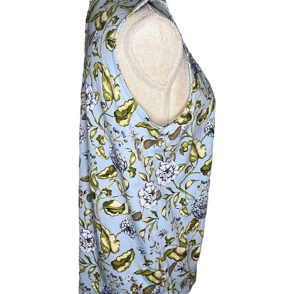 ANN TAYLOR FACTORY Blue Floral Ruffle Sleeveless Blouse - Picture 5 of 11